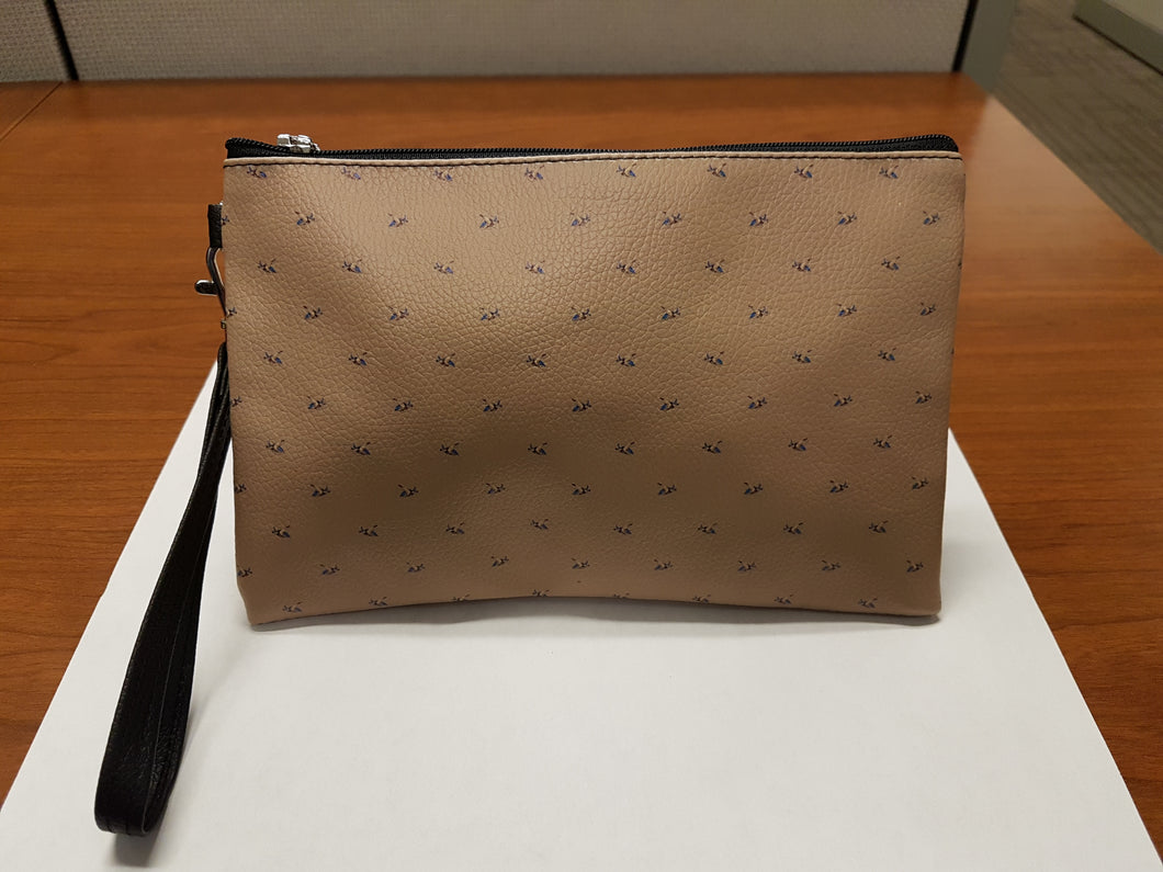 Latte leather makeup bag