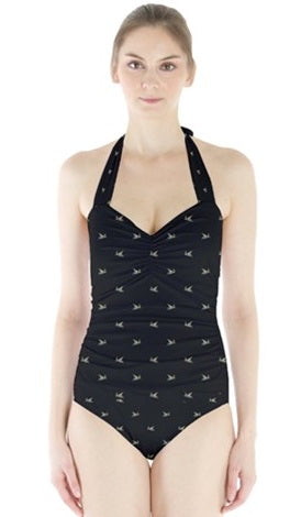 Las Tortugas Designer Black Halter One Piece Swimsuit