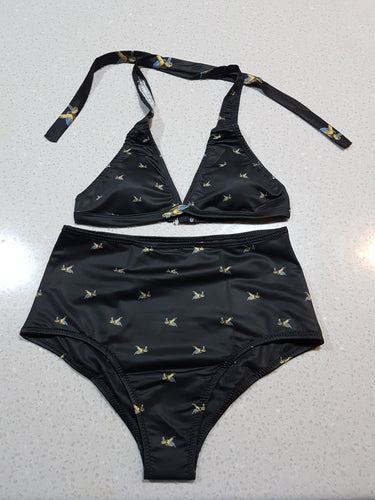Las Tortugas Designer Black Halter High Waist Bikini Set
