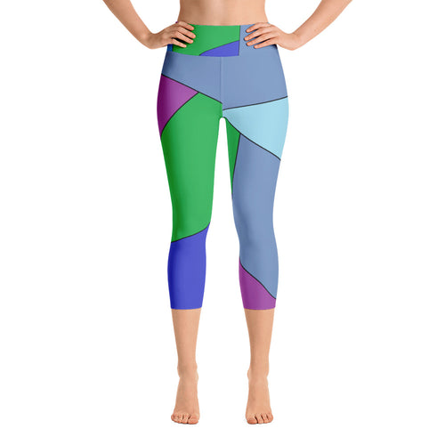 Fractured Blue Yoga Capri Leggings