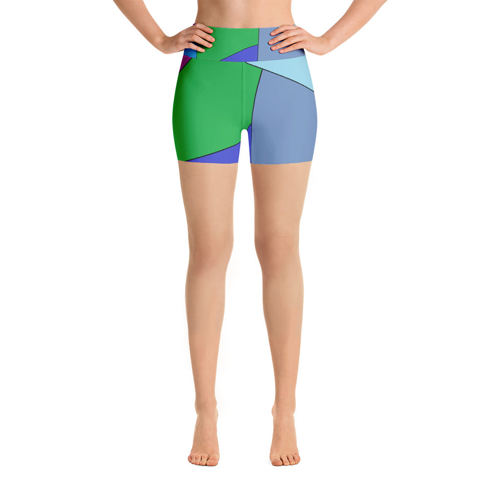 Fractured Blue Yoga Shorts
